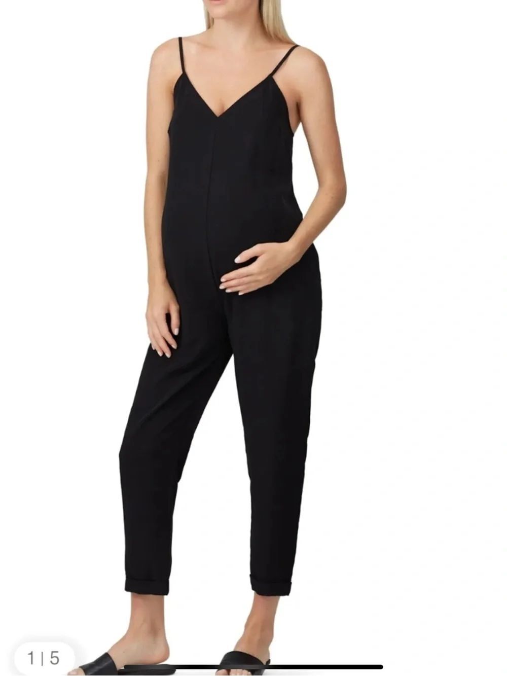 Hatch Black Maternity Spaghetti-Strap Jumpsuit